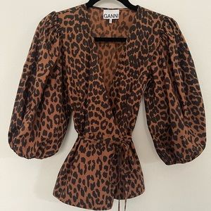 Ganni leopard print wrap top size 36